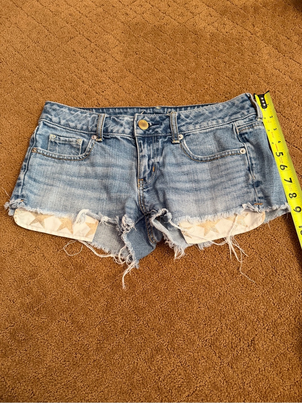 American Eagle Light Wash Star Pocket Low Rise Micro Mini Shorts Size 4 - Picture 4 of 7